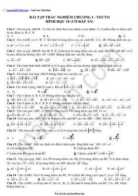 Bài tập trắc nghiệm chương I - Vectơ Hình học 10